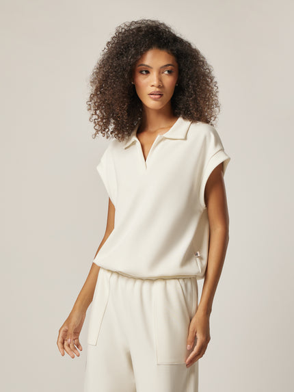 Elevate Essential Collar-Neck Top, Off-White