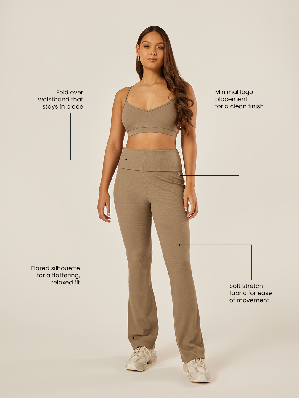 Essential Everyday Foldover Flare Pants - Stone | Beathletica Activewear