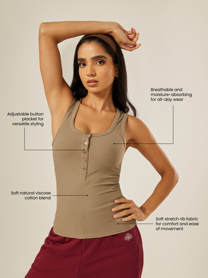 Essential Everyday Henley Tank Top  - Stone