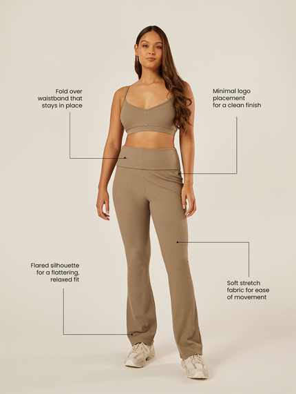 Essential Everyday Foldover Flare Pants - Stone