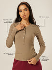 Essential Long-Sleeve Henley Top - Stone